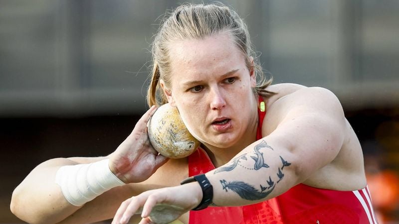 HENGELO - Jessica Schilder (NED) in actie op het onderdeel kogelstoten voor vrouwen tijdens de 44e editie van de FBK Games. ANP VINCENT JANNINK