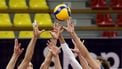 epa10836157 Wessel Keemink (R) of Netherlands in action against Adam Zajicek (2-L) and Donovan Dzavoronok (2-R) of Czech Republic during the EuroVolley Men 2023 pool C match between  Netherlands and Czech Republic in Skopje, North Macedonia, 02 September 2023.  EPA/GEORGI LICOVSKI