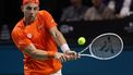 Netherlands' Tallon Griekspoor returns a shot to Italy's Jannik Sinner during their final singles match between Italy and Netherlands at the Davis Cup Finals at the Palacio de Deportes Jose Maria Martin Carpena arena in Malaga, southern Spain, on November 24, 2024. 
Thomas COEX / AFP
