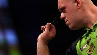 Netherlands' Michael van Gerwen competes in his quarter-final darts match against England's Michael Smith on Night 1 of the PDC Premier League, at the Utilita Arena in Cardiff, south Wales on February 1, 2024. 
Adrian DENNIS / AFP