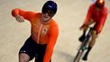 Netherlands' Harrie Lavreysen reacts after the men's track cycling keirin first round of the Paris 2024 Olympic Games at the Saint-Quentin-en-Yvelines National Velodrome in Montigny-le-Bretonneux, south-west of Paris, on August 10, 2024. 
John MACDOUGALL / AFP