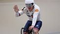 Great Britain's  #121 Matthew Richardson celebrates winning silver in the men's sprint final at the 2025 UCI Track World Championships, in the Penalolen Velodrome in Santiago, on October 26, 2025. 
Javier TORRES / AFP