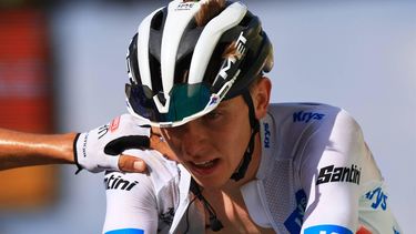 2023-07-19 17:30:49 epa10755944 Slovenian rider Tadej Pogacar of team UAE Team Emirates reacts after crossing the finish line during the 17th stage of the Tour de France 2023, a 166kms race from Saint-Gervais Mont-Blanc to Courchevel, France, 19 July 2023.  EPA/MARTIN DIVISEK