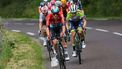 Lotto Dstny's Belgian rider Maxim Van Gils leads a breakaway during the 10th stage of the 110th edition of the Tour de France cycling race, 167,5 km between Vulcania and Issoire, in the Massif Central highlands in central France, on July 11, 2023. 
Thomas SAMSON / AFP