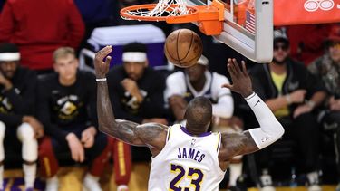 epa11306152 Los Angeles Lakers forward LeBron James dunks the ball during the second half of the NBA playoffs round one, game four between the Denver Nuggets and Los Angeles Lakers in Los Angeles, California, USA, 27 April 2024.  EPA/ALLISON DINNER SHUTTERSTOCK OUT