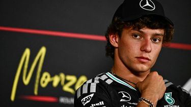 Mercedes' Italian driver Kimi Antonelli attends a press conference ahead of the Italian Formula One Grand Prix at the Autodromo Nazionale Monza circuit in Monza, northern Italy on September 3, 2026. 
Marco BERTORELLO / AFP