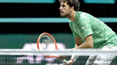 ROTTERDAM - Robin Haase en Matwe Middelkoop (beiden Nederland) in actie tegen Lloyd Harris (Zuid-Afrika) en Tim Puetz (Duitsland) in de finale dubbelspel op dag zeven van het ABN AMRO World Tennis Tournament in Ahoy Rotterdam. ANP SANDER KONING