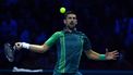 2023-11-12 21:59:00 Serbia's Novak Djokovic returns to Denmark's Holger Rune during their first round-robin match at the ATP Finals tennis tournament in Turin on November 12, 2023.
 
Tiziana FABI / AFP