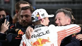Red Bull Racing's Dutch driver Max Verstappen (L) celebrates winning the Formula One Japanese Grand Prix with Red Bull Racing's British team principal and CEO Christian Horner at the Suzuka circuit in Suzuka, Mie prefecture, Japan on April 6, 2025.  
Philip FONG / AFP