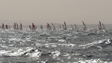 epa11116379 Competitors in action during the iQFOIL Sailing World Cup race, in Playa Blanca, Lanzarote island, Canary Islands, Spain 31 January 2024. This event is a qualifier for Paris 2024 Olympic Games.  EPA/Ardiel Perdomo