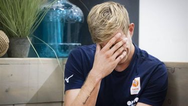 DEN HAAG - Steven van de Velde tijdens een persmoment op het EK Beachvolleybal waarin ze terugblikten op hun deelname aan de Olympische Spelen in Parijs. ANP RAMON VAN FLYMEN