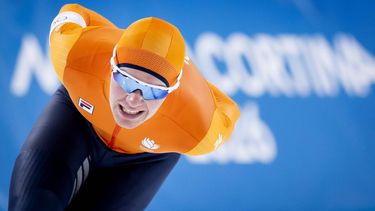 MILAAN - Stijn van de Bunt tijdens de 5.000 meter bij het langebaanschaatsen in het Milano Speed Skating Stadium op de Olympische Winterspelen van Milaan. ROBIN VAN LONKHUIJSEN / ANP