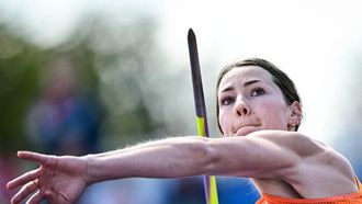 Netherlands' Emma Oosterwegel competes in the women's heptathlon javelin throw groups A and B during the European Athletics Championships at Alexander Stadium in Birmingham on August 15, 2026. 
Ben STANSALL / AFP