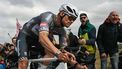 Alpecin-Deceuninck's Dutch rider Mathieu van der Poel cycles in a breakaway leading the race at the Carrefour de l'Arbre, a cobblestone road, during the 122nd edition of the Paris-Roubaix one-day classic cycling race, 259,2 km between Compiegne and Roubaix, northern France on April 13, 2025. 
Jeff PACHOUD / AFP