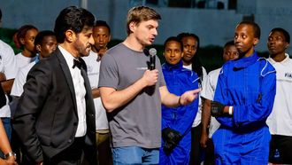 epa11775540 Dutch-Belgian four-time Formula One World Drivers champion Max Verstappen (C) speaks as he does FIA-mandated community service in Kigali, Rwanda, 13 December 2024. Verstappen was punished for swearing during a press conference at the Singapore Grand Prix in September 2024. His community service is part of the grassroots development program organised by the Rwanda Automobile Club (RAC), according to a statement by the FIA.  EPA/MOISE NIYONZIMA