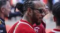 epa11982367 Scuderia Ferrari driver Lewis Hamilton (C) of Britain looks on during the driver parade before the 2025 Formula 1 Chinese Grand Prix at the Shanghai International Circuit in Shanghai, China, 23 March 2025.  EPA/WU HAO