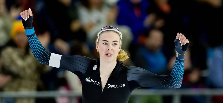 HEERENVEEN - Gioya Lancee in actie op de 1500 meter allround tijdens de tweede en laatste dag van het NK Allround & Sprint. IRIS VAN DEN BROEK / ANP