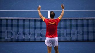 Spain's Rafael Nadal attends a tribute to his career at the end of the quarter-final doubles match between Netherlands and Spain during the Davis Cup Finals at the Palacio de Deportes Jose Maria Martin Carpena arena in Malaga, southern Spain, on November 19, 2024. Superstar Rafael Nadal's glittering career in professional tennis came to an end on November 19, 2024 as Netherlands eliminated Spain in the Davis Cup quarter-finals.
JORGE GUERRERO / AFP