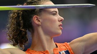 Netherlands' Sofie Dokter competes in the women's heptathlon javelin throw of the athletics event at the Paris 2024 Olympic Games at Stade de France in Saint-Denis, north of Paris, on August 9, 2024. 
Andrej ISAKOVIC / AFP