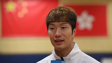 Hong Kong fencer and Tokyo 2020 Olympic gold medallist Edgar Cheung Ka-long speaks to media at an event in Hong Kong on September 4, 2023, ahead of the Asian Games to be held in Hangzhou, China from September 23 to October 8.  
Peter PARKS / AFP