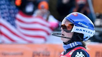 USA's Mikaela Shiffrin celebrates winning after the second run of the women's Slalom event of the FIS Alpine Ski World Cup in Jasna, Slovakia, on January 21, 2024. 
VLADIMIR SIMICEK / AFP
