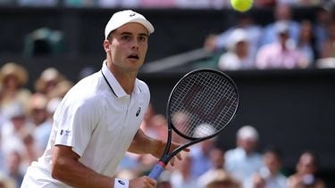 Britain's Arthur Fery looks at the ball whilst playing against Germany's Alexander Zverev during their men's singles semi-final tennis match on the twelfth day of the 2026 Wimbledon Championships at The All England Lawn Tennis and Croquet Club in Wimbledon, southwest London, on July 10, 2026. 
Henry NICHOLLS / AFP