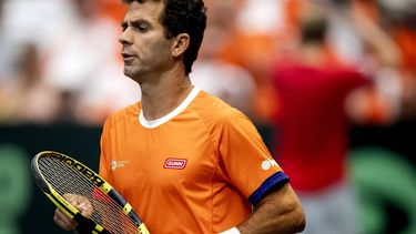 GRONINGEN - Jean-Julien Rojer van Nederland op de tweede dag van het Daviscup Qualifiers duel tussen Nederland en Zwitserland in Martiniplaza. De winnaar van de ontmoeting plaatst zich voor groepsfase van de Daviscup Final. ANP SANDER KONING