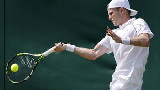 epa12208476 Jesper de Jong of the Netherlands in action during the Men's 1st round match against Christopher Eubanks of the US at the Wimbledon Championships, Wimbledon, Britain, 01 July 2025.  EPA/TOLGA AKMEN  EDITORIAL USE ONLY