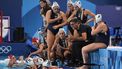 Italy's head coach Carlo Silipo (2nd R) talks to players during a break in the women's water polo preliminary round group B match between Italy and Spain during the Paris 2024 Olympic Games at the Aquatics Centre in Saint-Denis, north of Paris, on August 4, 2024. 
Andreas SOLARO / AFP