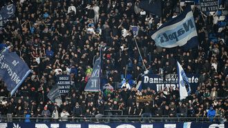 Napoli's supporters during the UEFA Champions League phase 2 football match Napoli vs Sporting Lisbon at the Diego Armando Maradona stadium in Naples on October 1, 2025. 
Alberto PIZZOLI / AFP