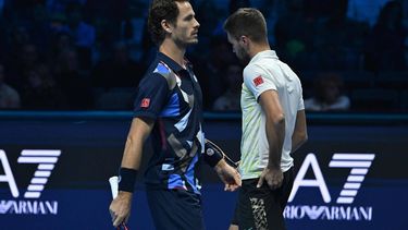 epa11716811 Wesley Koolhof (L) and Nikola Mektic (R) react during their doubles Round Robin match against Marcel Granollers and Horacio Zeballos at the Nitto ATP Finals in Turin, Italy, 12 November 2024.  EPA/MASSIMO RANA