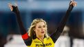 2023-10-29 16:47:36 HEERENVEEN - Jutta Leerdam reageert na de 1.000m dames in ijsstadion Thialf. Het langebaanseizoen start met dit driedaagse kwalificatietoernooi voor de wereldbeker. ANP VINCENT JANNINK