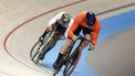Netherlands' Harrie Lavreysen and Japan's Yuta Obara compete in the men's track cycling sprint 1/8 final of the Paris 2024 Olympic Games at the Saint-Quentin-en-Yvelines National Velodrome in Montigny-le-Bretonneux, south-west of Paris, on August 7, 2024. 
Thomas SAMSON / AFP