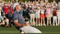 epa12030806 Rory McIlroy of Northern Ireland reacts after putting in a playoff round against Justin Rose of England to win the 2025 Masters Tournament at the Augusta National Golf Club in Augusta, Georgia, USA, 13 April 2025.  EPA/ERIK S. LESSER