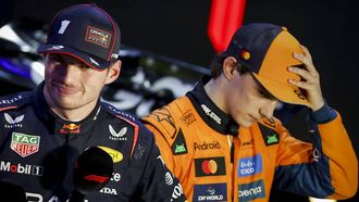 DOHA - Max Verstappen (Red Bull Racing) naast Oscar Piastri (McLaren) na het winnen van de Qatar Grand Prix op het Lusail International Circuit. ANP SANDER KONING