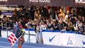 US Grant Fisher celebrates after winning the 3000m men event and breaking the World Record at the 117th Millrose Games at « The Armory » track and field center in New York City on February 8, 2025. 
CHARLY TRIBALLEAU / AFP