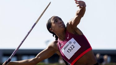 Belgian athlete Nafissatou Nafi Thiam competes in the javelin throw event, at the Belgian athletics championships, in Brugge on July 29, 2023. 
KRISTOF VAN ACCOM / Belga / AFP