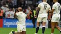 2023-10-15 18:51:54 England's inside centre Manu Tuilagi (L) celebrates his team's victory at the end of the France 2023 Rugby World Cup quarter-final match between England and Fiji at the Velodrome stadium in Marseille, south-eastern France, on October 15, 2023. 
NICOLAS TUCAT / AFP