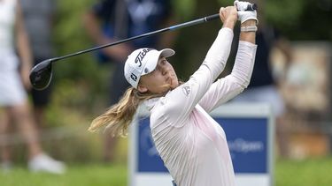 epa11443209 Jana Melichova of Czech Republic tees off during the Swiss Ladies Open golf tournament at Golfpark Holzhaeusern, near Zug, Switzerland, 28 June 2024. The Swiss Ladies Open golf tournament runs from 28 to 30 June 2024.  EPA/URS FLUEELER