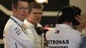 epa10484880 Technical chief of Mercedes-AMG Petronas Mike Elliott (L) looks on during the pre-Session testing for the 2023 Formula One at the Bahrain International Circuit in Sakhir, Bahrain, 23 February 2023.  EPA/ALI HAIDER