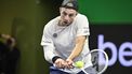 epa11667283 Tallon Griekspoor of the Netherlands in action against Casper Ruud of Denmark during their quarter-final match at the BNP Paribas Nordic Open tennis tournament in Stockholm, Sweden, 18 October 2024.  EPA/HENRIK MONTGOMERY SWEDEN OUT