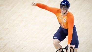 SAINT-QUENTIN-EN-YVELINES - Baanwielrenner Harrie Lavreysen reageert na de teamsprint op de Olympische Spelen. ANP KOEN VAN WEEL