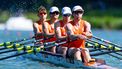 AMSTERDAM - Mats van Sabben, Thijs Ruiken, Lucas Keijzer en Percijn van Haeringen tijdens de heats op het onderdeel mannen dubbelvier op de tweede dag van de wereldkampioenschappen roeien op de Bosbaan in het Amsterdamse Bos. IRIS VAN DEN BROEK / ANP