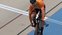 Netherlands' #168 Harrie Lavreysen reacts after winning the men's 1km time trial race final at the 2025 UCI Track World Championships, in the Penalolen Velodrome in Santiago, on October 24, 2025. 
Rodrigo ARANGUA / AFP