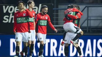 LEEUWARDEN - NEC spelers vieren de goal van Kodai Sano of NEC Nijmegen  tijdens de Halve finale in de KNVB Beker tussen SC Cambuur en NEC in het Cambuur Stadion op 27 februari 2024 in Leeuwarden, Nederland. ANP COR LASKER
