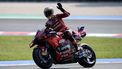 epa11616936 Ducati Lenovo rider Francesco Bagnaia of Italy celebrates pole position scored during the qualifying session of the Grand Prix of the Emilia Romagna in Misano Adriatico, Italy, 21 September 2024. The Motorcycling Grand Prix of the Emilia Romagna is held on the Misano World Circuit Marco Simoncelli on 22 September 2024.  EPA/DANILO DI GIOVANNI