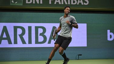 2023-10-20 20:29:39 France's Gael Monfils celebrates after winning against France's Adrian Mannarino (not in picture) during their men's singles match of the Nordic Open tennis tournament in Stockholm on October 20, 2023. 
Jonathan NACKSTRAND / AFP