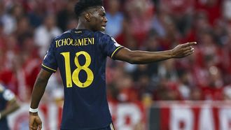 epa11310907 Real Madrid's Auelien Tchouameni reacts during the UEFA Champions League semi final, 1st leg match between Bayern Munich and Real Madrid in Munich, Germany, 30 April 2024.  EPA/FILIP SINGER