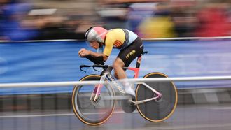 Belgium's Remco Evenepoel cycles as he competes in the men's road cycling individual time trial during the Paris 2024 Olympic Games in Paris, on July 27, 2024. 
Dimitar DILKOFF / AFP