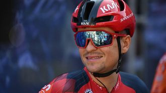 Ineos Grenadiers' British rider Tom Pidcock smiles at the start of the opening stage of the Tour of Britain cycle race in Altrincham, north west England on September 3, 2023  
Oli SCARFF / AFP